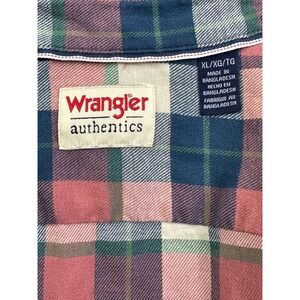 Wrangler Authentics Men's XL Blue Pink Plaid Flannel Button Down Shirt 112317989